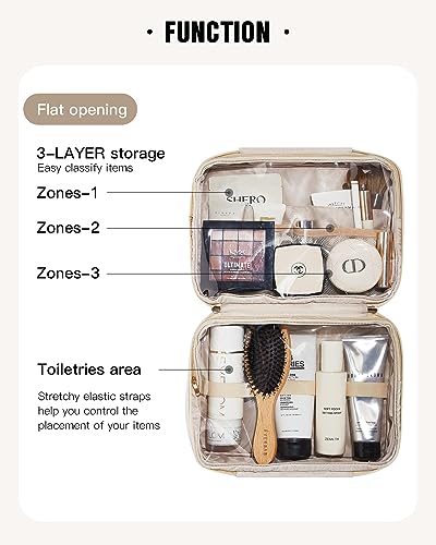 EACHY Travel Toiletry Bag with Hanging Hook, Portable Makeup Cosmetic Bags for Women, Water-Resistant Full-Size Travel Accessories (Plait White) - color: A-Plait White