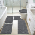 SHACOS Bathroom Rugs Sets 5 Piece Ultra Soft Absorbent Microfiber | Bath Mat with Bath Runner, U Shape Contour Rug, Toilet Lid Cover, Non Slip Machine Washable Carpet for Bedroom, Dark Grey - color: Dark Grey