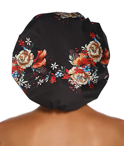 HIUMI Womens Shower Cap for Long Hair Luxury Shower Cap For Dreadlocks, Braids, Curls, Locs, Curly Hair，Mother's Day Gift （Black） - color: black2