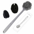 Back Body Scrubber & Face Scrubber for Shower - 15 Inch Long Handle Double Sided Silicone Body Brush for Exfoliation & Massage, Soft Facial Cleansing Brush, Rich Lathering for Deep Cleansing (Gray) - color: Gray