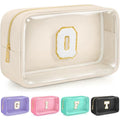 Initial Clear Makeup Bag, Birthday Gift Preppy Chenille Patch Cosmetic Bag, Initial Travel Essentials Beach Toiletry Pouch, Ideal Gift for Teachers & Moms, Women and Girls (Beige, Q) - color: Beige, style: Q