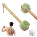 Silicone Back Scrubber for Shower, Silicone Bath Body Brush Loofah with Long Handle, Dual-Sided Shower Brush for Body, Green Exfoliating Body Scrubber for Men Women, Back Washer for Men with Hook - size: green-1pcs