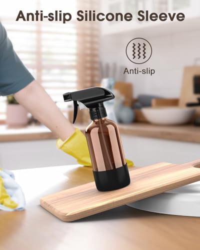 Bontip Glass Spray Bottle with Silicone Sleeve Protection, Amber Glass Spray Bottle Set for Window Cleaner Aromatherapy Facial Hydration Watering Flowers Hair Care 2 Pack/8 oz (Black) - color: Black, size: 8 Ounces