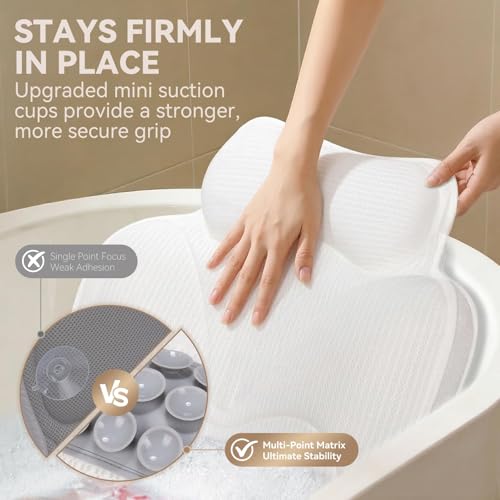 Bath Pillows for Tub - Luxury Bathtub Pillow Neck, Head, Back Support, Soft 5D Mesh Fabric and Non-Slip Suction Cups & Quick Dry, Fits All Tubs, Bath Soaking Accessories Spa Gifts, White - color: White
