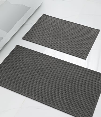 YIHOUSE Bathroom Rug Sets 2 Piece, Ultra Thin Quick Dry Bath Mat, Absorbent Bath Mat for Bathroom Non Slip Machine Washable Bath Rug (Dark Grey) - color: Dark Grey, size: 2 Pieces (Small)