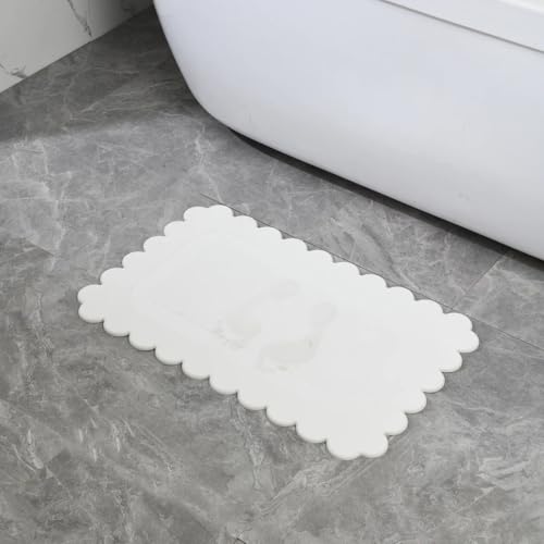 J&V TEXTILES Stone Bath Mat Diatomaceous Earth Shower Mat Non-Slip Super Absorbent Diatomite Stone Mats for Bathroom Floor Quick-Drying Easy to Clean (24''*15'' Grey) (Scallop Stone) - color: Scallop Stone