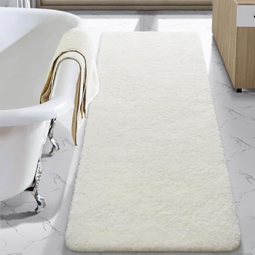 LOCHAS Bathroom Rug Runner 24x48 Inch, Soft Thick Absorbent Microfiber Bath Rugs for Bathroom, Machine Washable, Shaggy Plush Non Slip Bath Mat for Tub, Shower Floor, Quick Dry Mats, Cream White - color: Cream White, size: 48x24 inch (Rectangular)