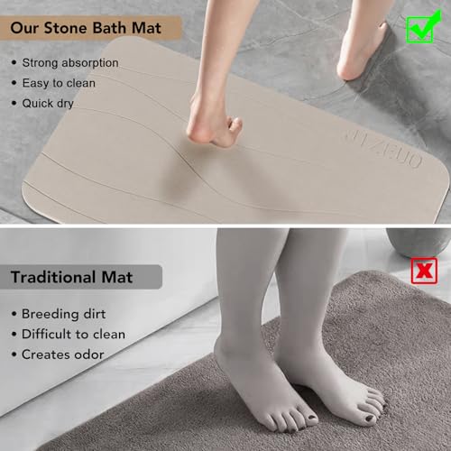 Stone Bath Mat Large, Diatomaceous Earth Shower Mat, Non-Slip Super Absorbent Quick Drying Bathroom Floor Mat, 2 Pack,23.62x15.35, Greyish White - color: Greyish White