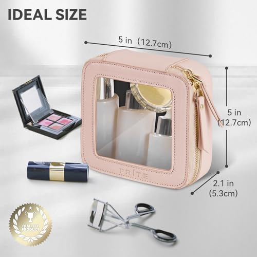 Prite Small Makeup Bag for Women Portable Clear Makeup Bag Cute Mini Waterproof Travel Cosmetic Bag with Gold Zipper for Car Essentials(Pearlescent Pink) - color: Pearlescent Pink, size: Mini - Single Layer