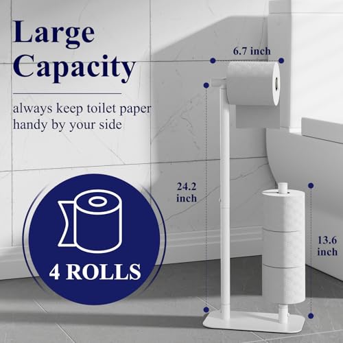 Kitsure Toilet Paper Holder Free Standing - Large Capacity Toilet Paper Holder for 4 Rolls, Rustproof Toilet Paper Stand with Non-Slip Stable Base, White, Medium - color: White, size: Medium - 1 Pack