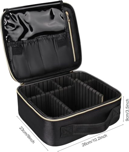 Relavel Travel Makeup Train Case Makeup Cosmetic Case Organizer Portable Artist Storage Bag with Adjustable Dividers for Cosmetics Makeup Brushes Toiletry, Black with Gold Zipper - color: black with golden zipper, size: Small