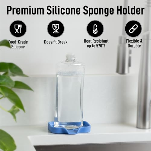 Zulay Kitchen Small Silicone Sponge Holder (4.9x3.3”) – Space-Saving Sink Organizer Tray for Sponge, Soap, Brush & More – Compact Non-Slip Dish for Kitchen & Bathroom (Provence Blue) - color: Provence Blue (Small), size: Small (4.9x3.3)