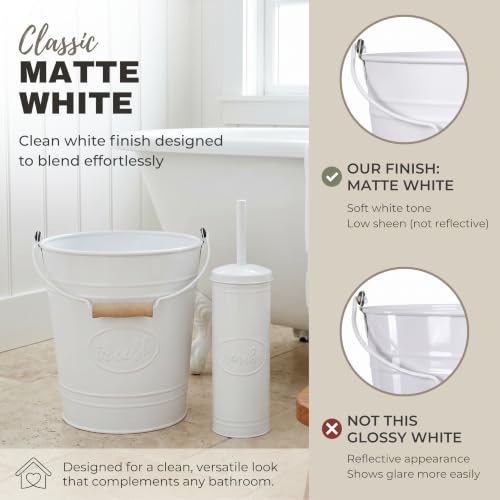 Autumn Alley Rustic Farmhouse White Bathroom Trash Can and Toilet Brush Set – Bathroom Accessories for Modern Farmhouse Charm, White Trash Can with Toilet Brush and Holder, 2 Gal. Capacity - color: White