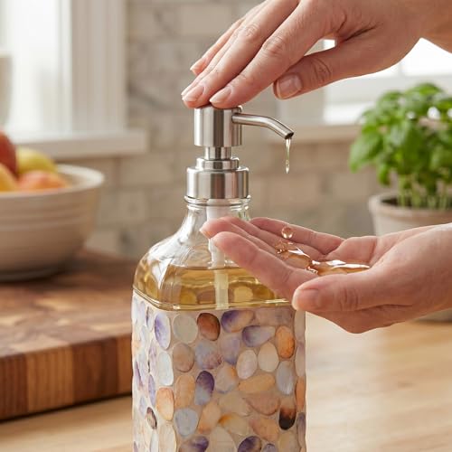 BOPPIE Handcrafted Mosaic Glass Soap Dispenser, Modern Countertop Hand & Dish Soap Dispenser for Bathroom/Kitchen, Refillable Liquid Soap Bottle with Stainless Steel Rust Proof Pump (Colorful Dots) - color: Colorful Dots