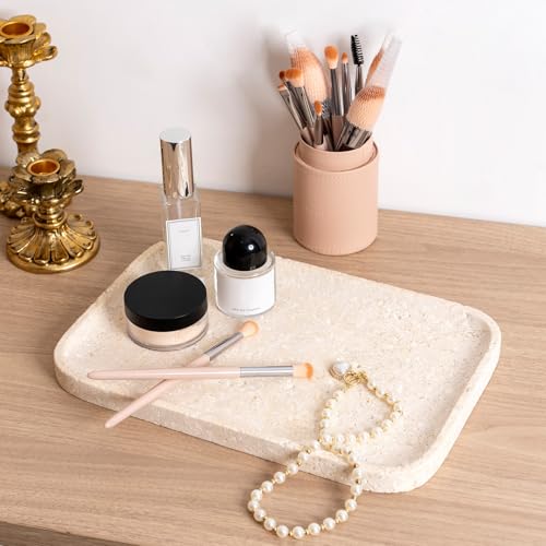 Karibiber Natural Marble Vanity Tray, 11.8" Marble/Stone Bathroom Tray Countertop, Beige Tray for Decor, Perfume Jewelry Holder, Storage/Organizer for Kitchen Sink - color: Egypt-beige