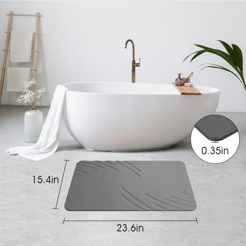 ZIKIBL Stone Bath Mat Diatomaceous Earth Shower Mat Non-Slip Super Absorbent Diatomite Stone Mats for Bathroom Floor/Ktichen Cuonter Quick-Drying Easy to Clean (24''*16'' Grey-Feather) - color: Grey-feather