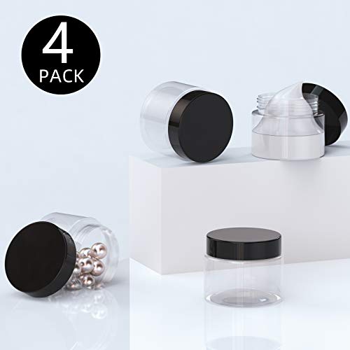 Patelai 4 Pieces Round Wide-mouth Leak Proof Plastic Container Jars with Lids for Travel Storage Makeup Beauty Products Face Creams Oils Salves Ointments DIY Making(2 Ounce,Black) - color: Black, size: 2 Ounce