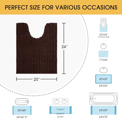 ACCUMTEK Upgrade Luxury Brown Toilet Bathroom Rug Mat 24" x 20" Contour Rug, Ultra Soft Thick Absorbent Bath Mats, Non Slip Chenille Toilet Mat for Bathroom, Bedroom, Kitchen, Shower, Tub - color: Brown, size: 1'8" x 2' (U-Shape)
