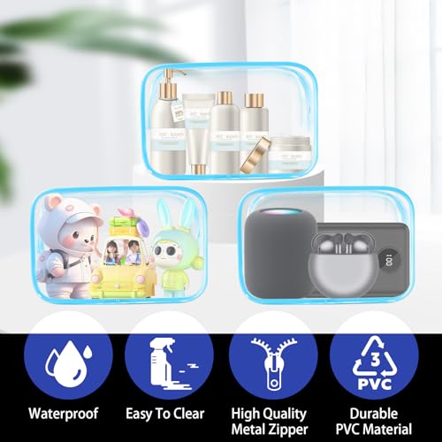 YedsIntu 16 Pieces Clear Cosmetic Bags, PVC Clear Pouch with Zipper TSA Approved Toiletry Bag for Travelling, Waterproof Transparent Travel Makeup Cosmetic Organizer Case for Men and Women (Blue-M) - color: Blue-M