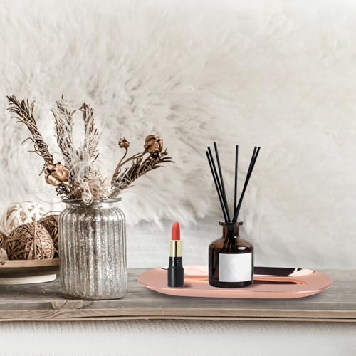 Dnyta 2Pcs Stainless Steel Decorative Tray, Decor Jewelry Dish Rose Gold Bathroom Decor Makeup Serving Trays for Dresser, 9 x 3.7in Cosmetics Home Decor for Keys Watch Wallet Trinket (Oval, Rose Gold) - style: Oval rose gold style (2pcs)