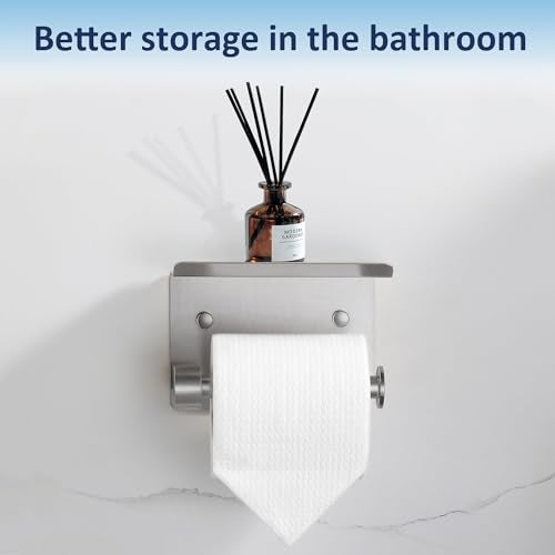 BGL Wall Mounted Toilet Paper Holder with Shelf, Brushed Nickel Bathroom Tissue Holder – Rust-Resistant Toilet Roll Holder for Bathroom Storage - color: Brushed Nickel
