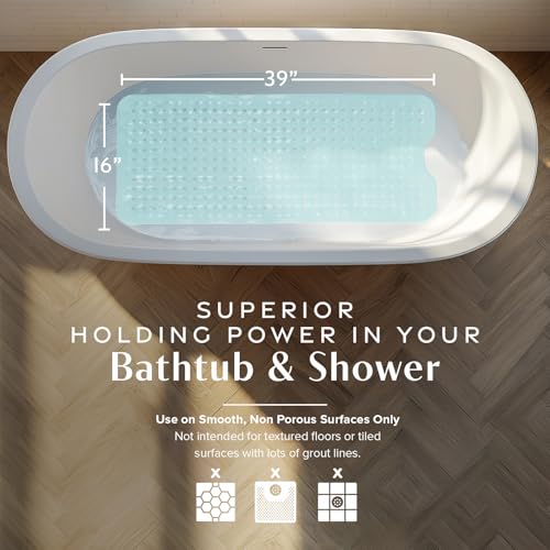 SlipX Solutions Power Grip Bathtub Safety Mat | Precision Grip Technology for Longer, Stronger, & Softer Wet Surface Protection | Solid Seafoam 39"x16" - color: Solid Seafoam