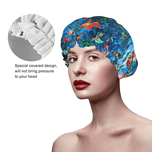 Sea Turtle Shower Cap For Women Adjustable Double Waterproof Layers Bathing Bath Cap Hair Protection Reusable Ladies Spa Salon Shower Hat - color: Sea Turtle