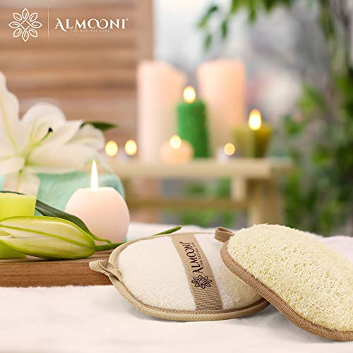 Almooni Natural Loofah Exfoliating Body Scrubber, Made with Natural Egyptian Shower Loofah Sponge, Bath Shower Loofah Sponge for Women and Men, for Face and Body That Gets You Clean - 2 Count (1 Pack) - style: Egyptian Shower Loofah Sponge