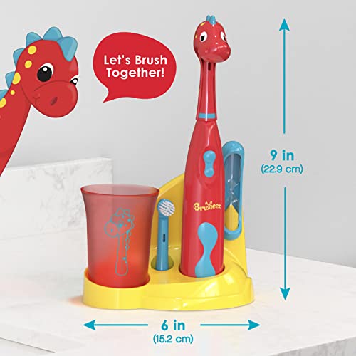 Brusheez Kids’ Electric Toothbrush Set - Safe & Effective for Ages 3+ - Parent Tested & Approved with Gentle Bristles, 2 Brush Heads, Rinse Cup, 2-Minute Timer, & Storage Base (Pepper the Dino) - color: Pepper the Dino