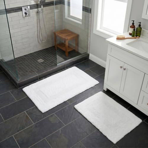 Bathroom Rugs - 2-Piece Cotton Bathroom Mat Set - Machine Washable Bath Mats for Restroom, Kitchen, or Laundry Room by Lavish Home (White) - color: White