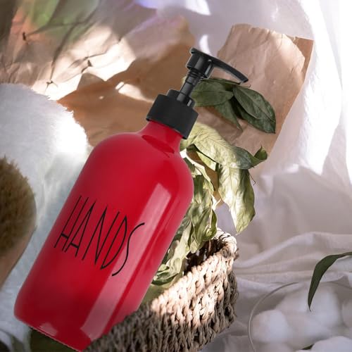 Dish Soap Dispenser for Kitchen - 16 OZ Glass Hand Soap Dispenser Set - Kitchen Bathroom Decor and Accessories (Red) - color: Red