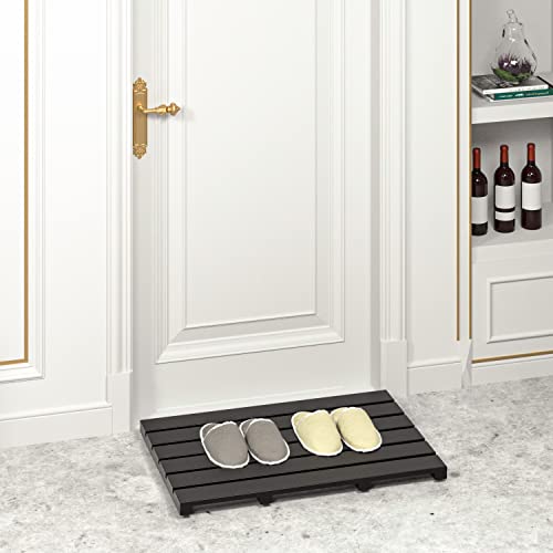 Bath Mat for Bathroom Luxury Shower - Non-Slip Bamboo Wooden Waterproof Floor Mat for Indoor or Outdoor Use(Black) - color: Black, size: 21.3" x 14.2" (Rectangular)
