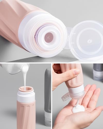 Mrsdry Travel Size Toiletries 8 Pack, TSA Approved 3oz Silicone Squeeze Bottles & Cream Jars with Clear Travel Bag - color: Red Rock, size: 3oz bottle 3oz jar