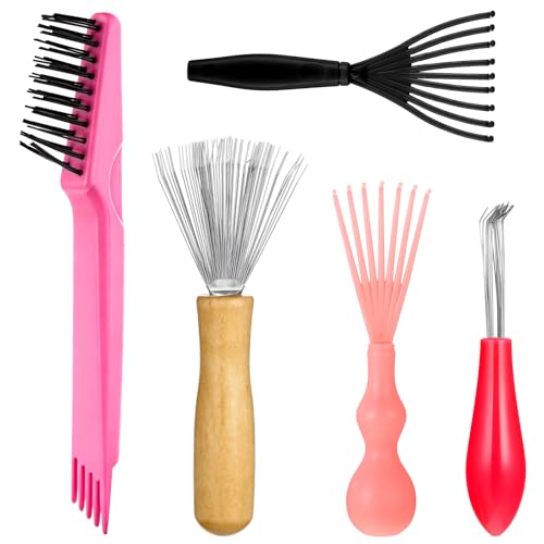 Comb and Brush Cleaner Tool Set, 5-Piece Comb Cleaner Set - Hair Brush Cleaner Rake, Comb Cleaning Brush, Maintenance Hair Comb for Home and Salon Use Removing Hair Dust - color: Pink