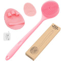 Manmihealth Silicone Back Scrubber (Thick Bristles) & Bath Glove & Face Brush Set (3PCS), Super-Exfoliating & Lathering Body Scrubber, Shower Brush, Face Scrubber Combination, with a Free Hook (Pink) - color: Pink, size: Thick Bristles Set