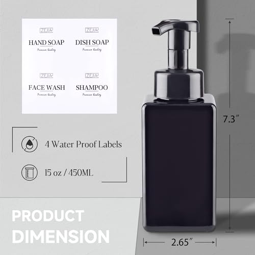 15OZ Foaming Soap Dispenser, 2-Pack Plastic Hand Soap Dispenser, Refillable Leakproof Foam Pump Bottle with Waterproof Labels, for Shampoo, Body Wash - color: Black, size: 450ML
