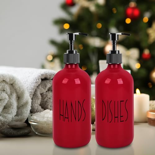 Dish Soap Dispenser for Kitchen - 16 OZ Glass Hand Soap Dispenser Set - Kitchen Bathroom Decor and Accessories (Red) - color: Red
