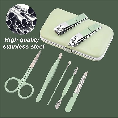QURIPE 7pcs Manicure Set, Nail Clippers Kit, Stainless Steel Manicure Kit, Nail Clipping Tools Portable Travel Grooming Kit, The Best Gift with Luxurious Case (Green) - color: Green