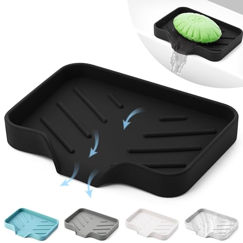 Black Silicone Soap Dish Tray, Self Draining Soap Holder for Bar Soap, Silicone Soap Tray with Drainage, Dish Soap Tray for Kitchen Counter, Plastic Free, S(4.7x3.5) - color: Black, size: S(4.7X3.5) 1 PC