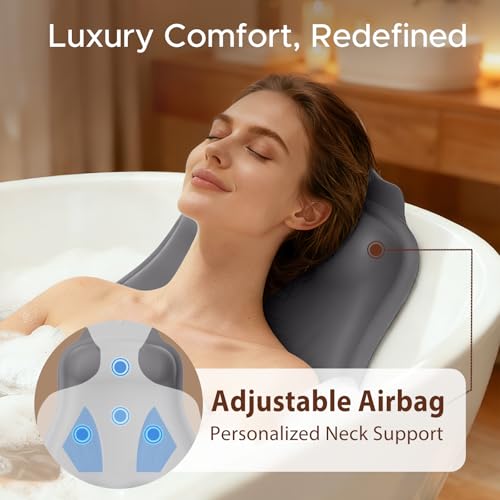 Bath Pillow for Tub, Adjustable Silicone Bathtub Pillows for Head and Neck, 0"–2.3" Neck Support, 34 Suction Cups, Easy to Clean, No Machine Wash Needed (Dark Gray) - color: Dark Gray