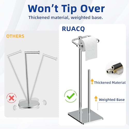 RUACQ Toilet Paper Holder Stand, Bathroom Toilet Paper roll Holder Free Standing with Storage for 4 Rolls, Post Pivoting Design, Stable Weighted Base, SUS304 Stainless Steel(Chrome) - color: Chrome, size: Free Standing with Storage