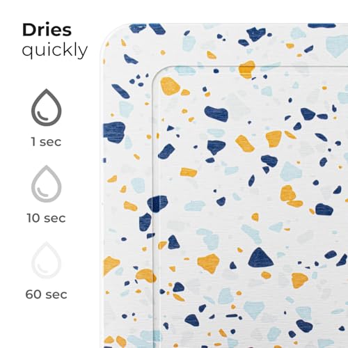 Stone Drying Mat for Bathroom - Diatomite Bath Mat - Super Absorbent - Non-Slip - Orange/Blue - 1'3" x 1'11" (Rectangular) - color: Orange / Blue