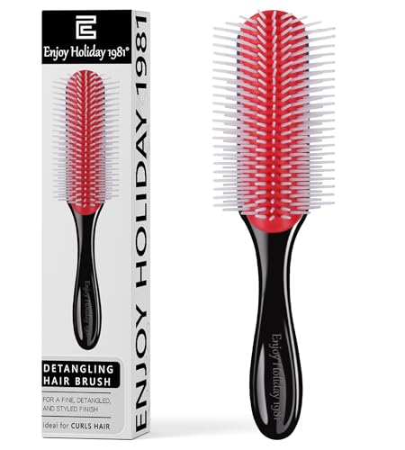 Curly Hair Brush for Women Men Curl Defining Hairbrush Small Mini Detangler Edge Combs Barber Styling Tools Travel Accessories Cruise Ship Essential 2030 Beach Vacation Must Have Gift - color: Red 9 Row