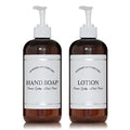 Amber Refillable Hand Soap and Lotion Dispenser Set for Bathroom Sink - PET Plastic Pump Bottles with Labels for Soap and Lotion - Waterproof Labels - 16 oz, 2 Pack (White Plastic) - color: White Pumps