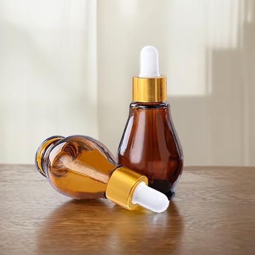 8 Pack 1oz Glass Dropper Bottles 30ml Amber Gourd Shaped Glass Bottles with Dropper, Tincture Bottle,for Essential Oils, Hair Oil, Liquids, Perfume (Amber/Gold Cap, 30ml) - color: Amber /Gold Cap