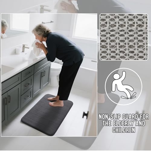 Yimobra U-Shaped Toilet Bath Mat Set 2 Piece - Soft Absorbent Quick Dry Memory Foam Bathroom Rugs, Machine Washable Non Slip Floor Carpet for Tub Shower & Single Sink (17x24 & 24x20, Dark Gray) - color: Dark Gray, size: 24x17+24x20 Inch