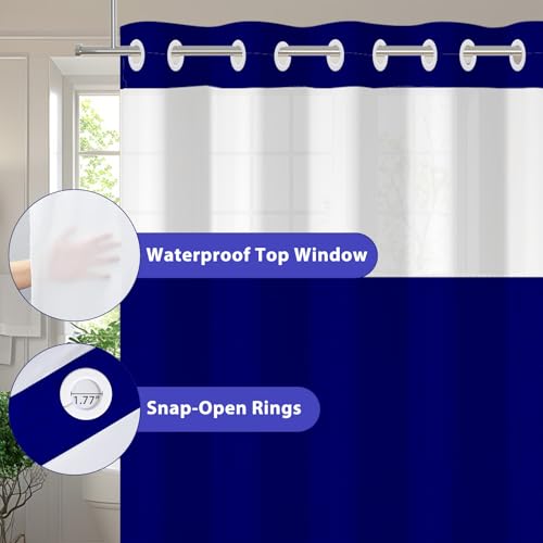 No Hook Shower Curtain with Snap in Liner, Waffle Shower Curtain Set for Bathroom, Hotel Style with Semi-Sheer Top Window, Waterproof & Washable, Navy Blue, 59" W x 75" L - color: Navy Blue, size: 59"W x 75"L (Pack of 1)