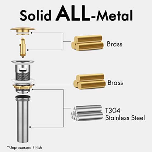 KES Bathroom Sink Drain with Overflow, Brushed Nickel Pop Up Drain 2 Pack, All Metal Bathroom Sink Stopper for Vanity Vessel Sink, T304 Stainless Steel and Brass, S2008A-BN-P2 - color: Brushed Nickel, style: With Overflow, 2 Pack