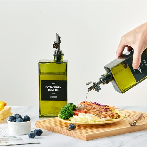Olive Oil Dispenser Bottle for Kitchen, 16.9oz /500ml Cooking Vinegar Dispenser Bottle Set, Glass Sauce Container, Labels, Brush, Funnel, Stoppers, Green for Oil, Wine - color: Black