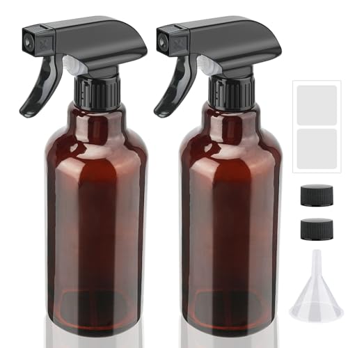 Glass Spray Bottles 16.9oz Empty Spray Bottle Mist/Stream Spraying Small Refillable Containers for Hair Care, Cleaning Solutions, Plants, Essential Oils 2 Pack (Brown, 16.9oz) - color: Brown, size: 16.9oz